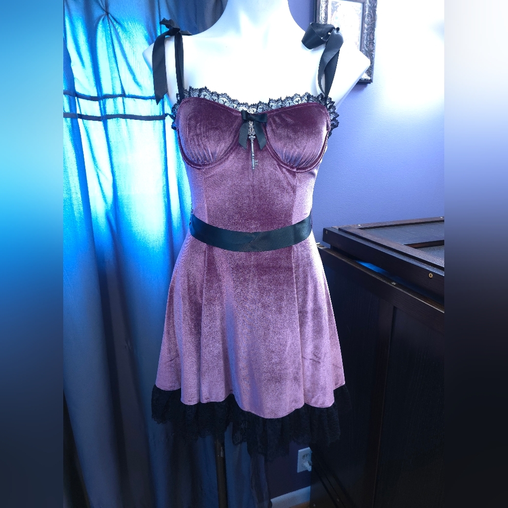 NWT Dolls Kill/Widow Velvet Dress with Lace Trim